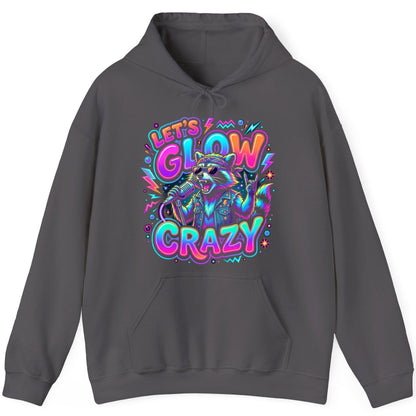 Let's Glow Crazy Funny Rockstar Raccoon Hoodie - product mockup - Charcoal