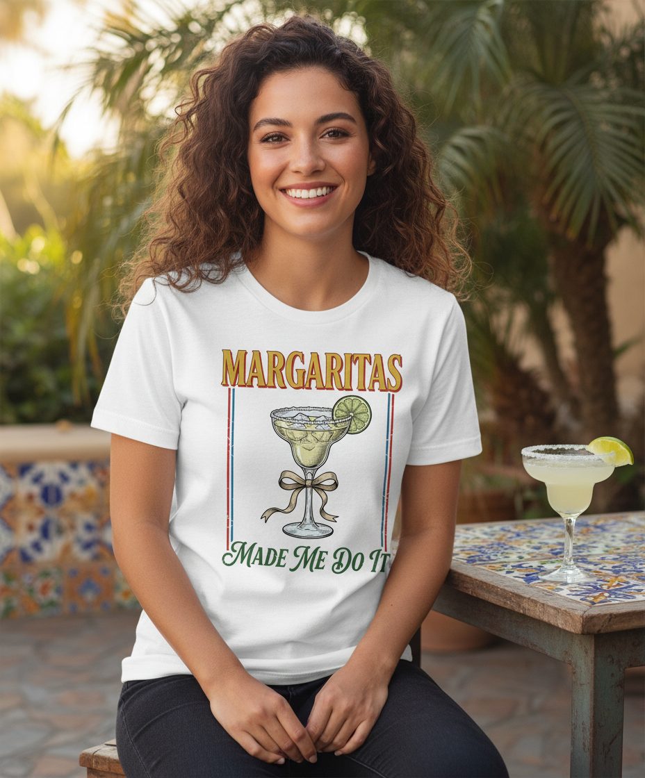 Margaritas Made Me Do It Funny Margarita Lovers T-Shirt - lifestyle model mockup - White