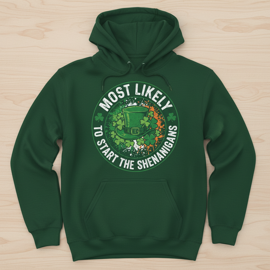 Most Likely To Start The Shenanigans St. Patrick's Day Design Hoodie - Forest Green
