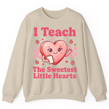 I Teach the Sweetest Little Hearts teacher Sweatshirt Sand product mockup