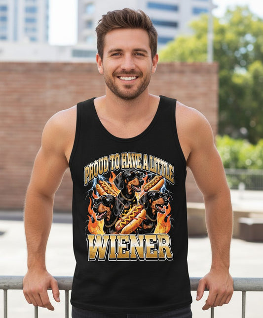 Proud to Have a Little Wiener dachshund Tank Top Black lifestyle mockup