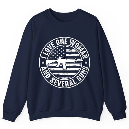I LOVE ONE WOMAN AND Several GUNS Funny Gun Owners Sweatshirt - product mockup - Navy