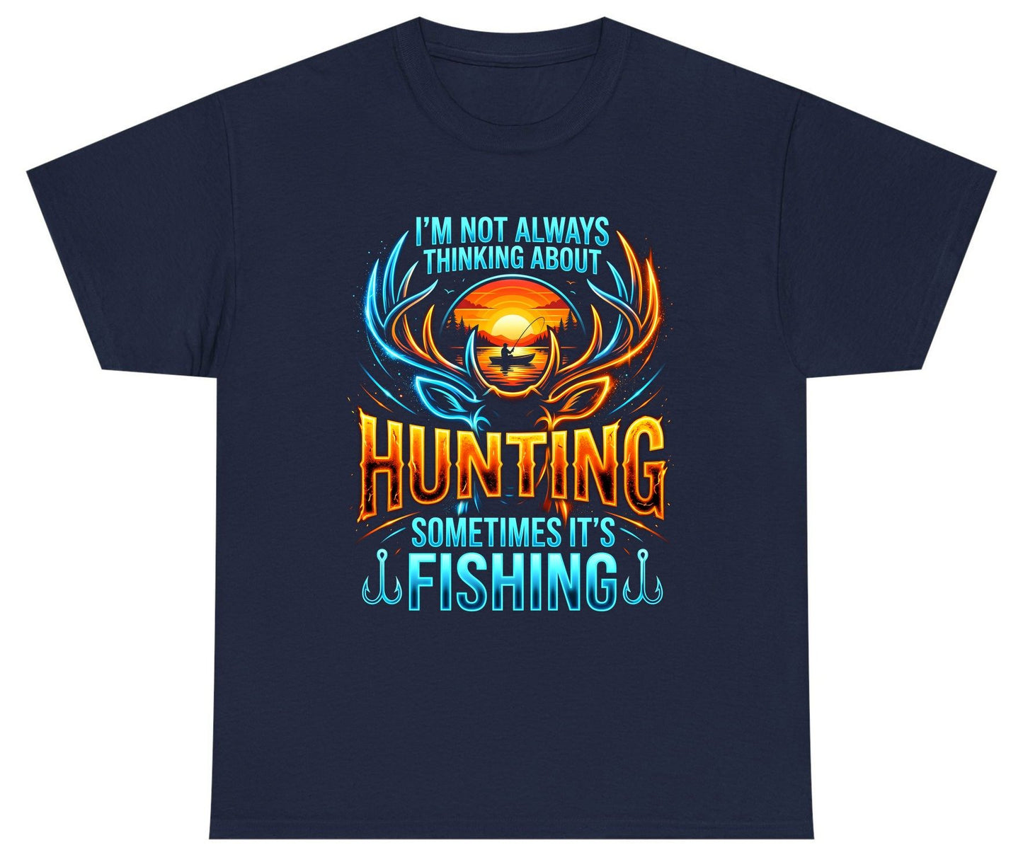 I'm Not Always Thinking About Hunting Sometimes It's Fishing hunting and fishing Youth T-Shirt Navy product mockup