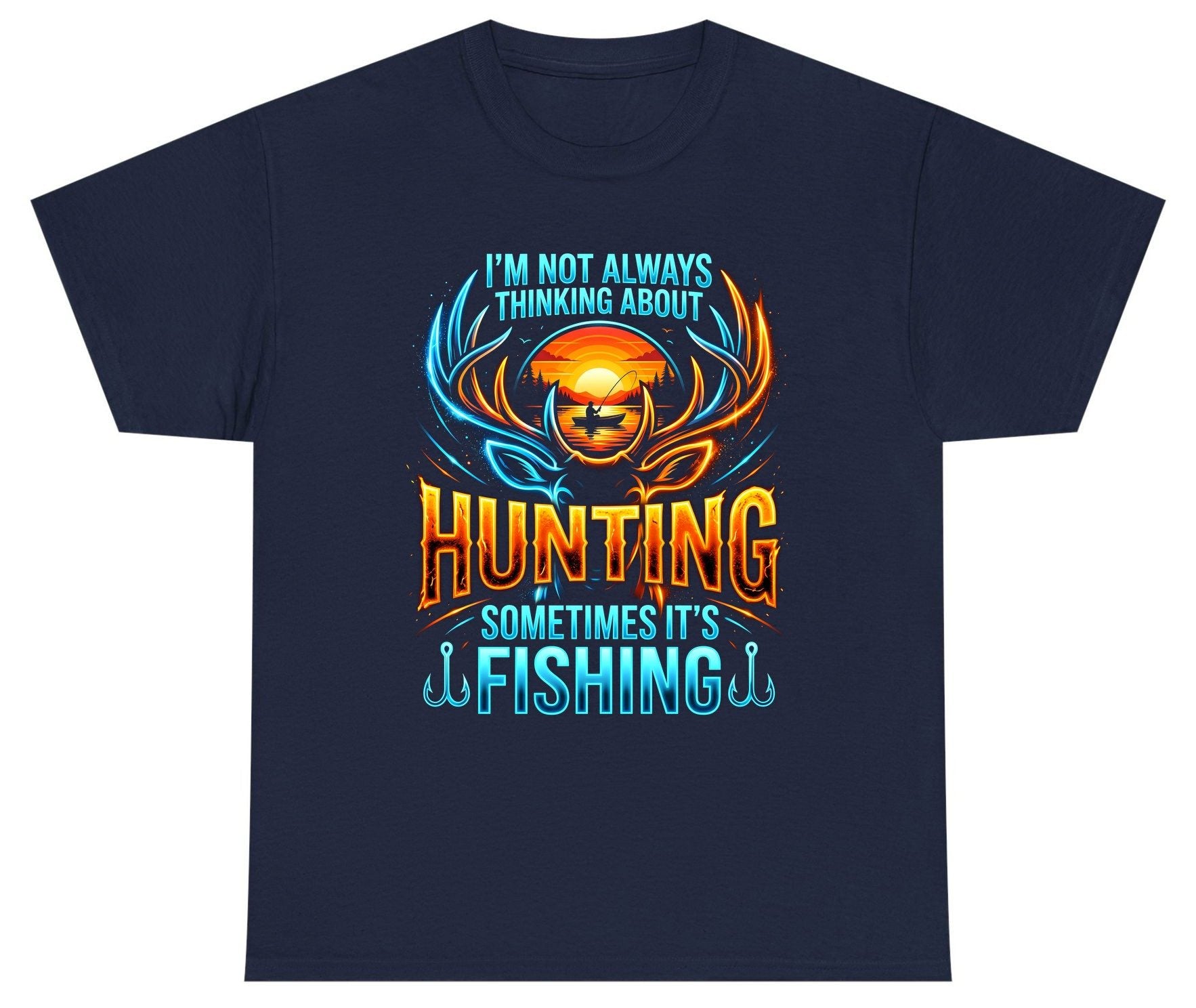 I'm Not Always Thinking About Hunting Sometimes It's Fishing hunting and fishing Youth T-Shirt Navy product mockup