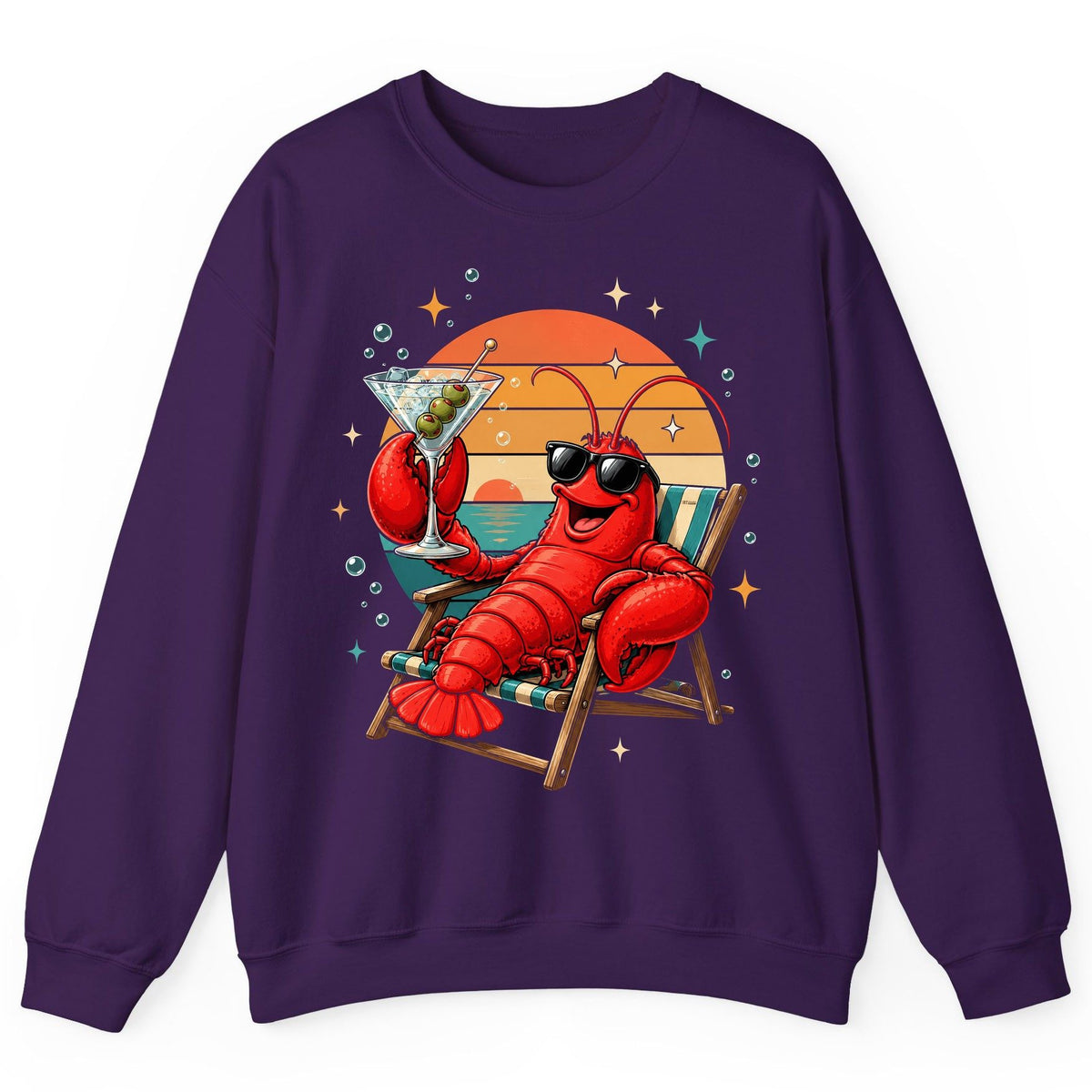 Funny Lobster Drinking Martini lobster Sweatshirt Purple product mockup