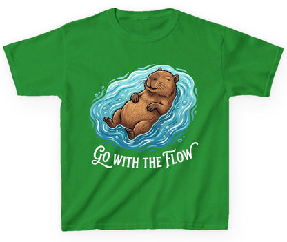 Go WITH THE Flow Funny Capybara Youth T-Shirt - product mockup - Irish Green
