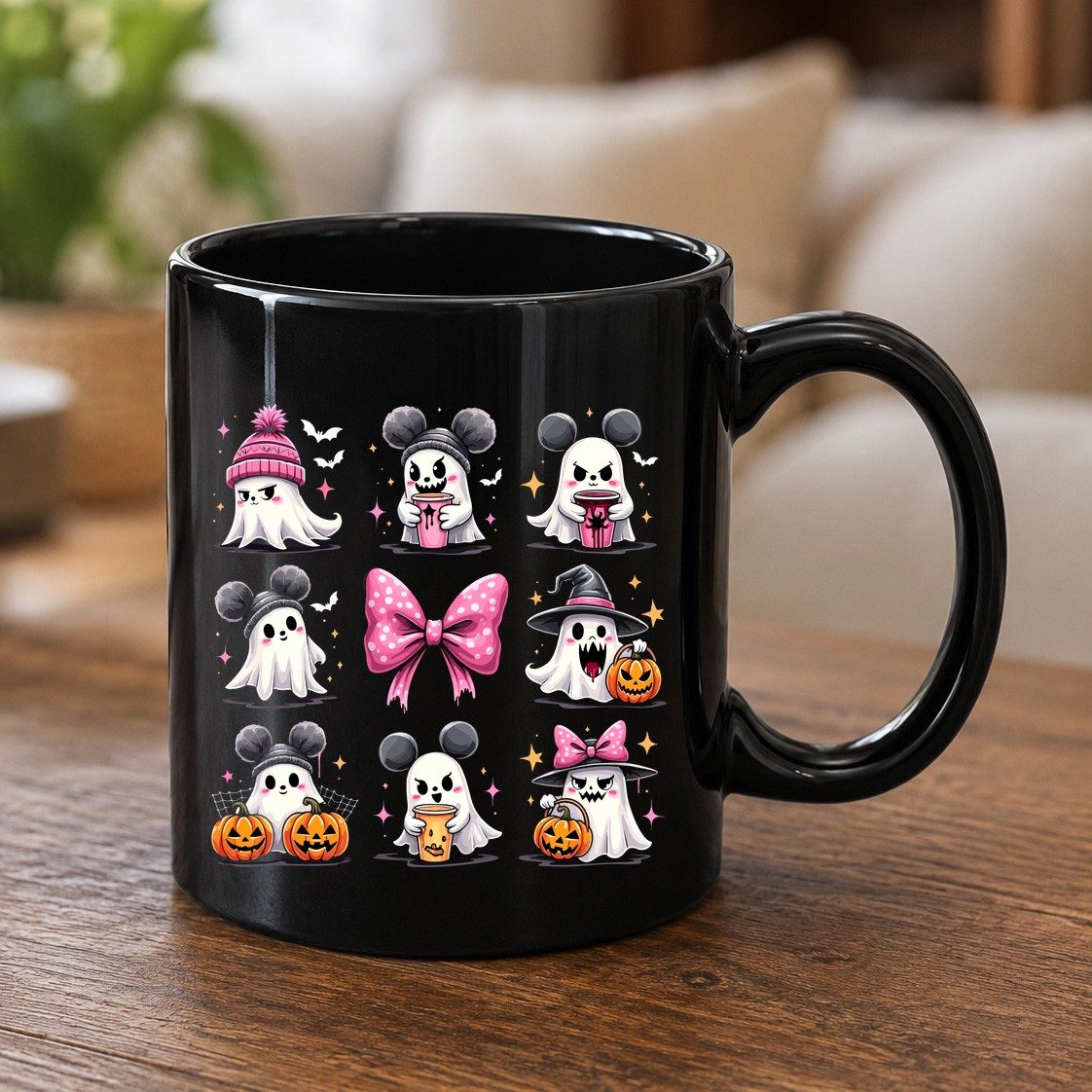 Cute Pink Halloween Ghosts Halloween ghosts Black Mug Black product mockup