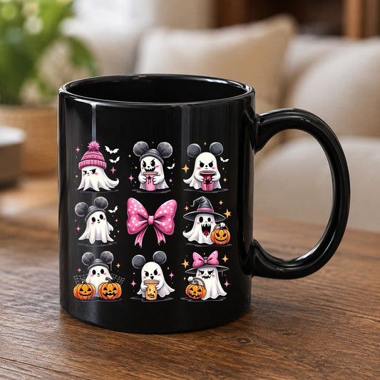 Cute Pink Halloween Ghosts Halloween ghosts Black Mug Black product mockup