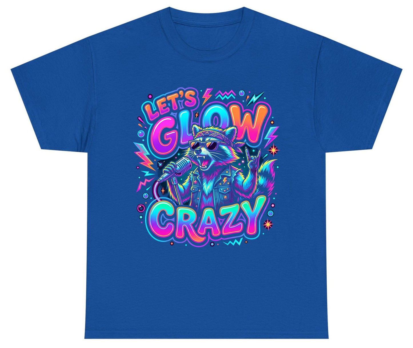 Let's Glow Crazy Funny Rockstar Raccoon Youth T-Shirt - product mockup - Royal