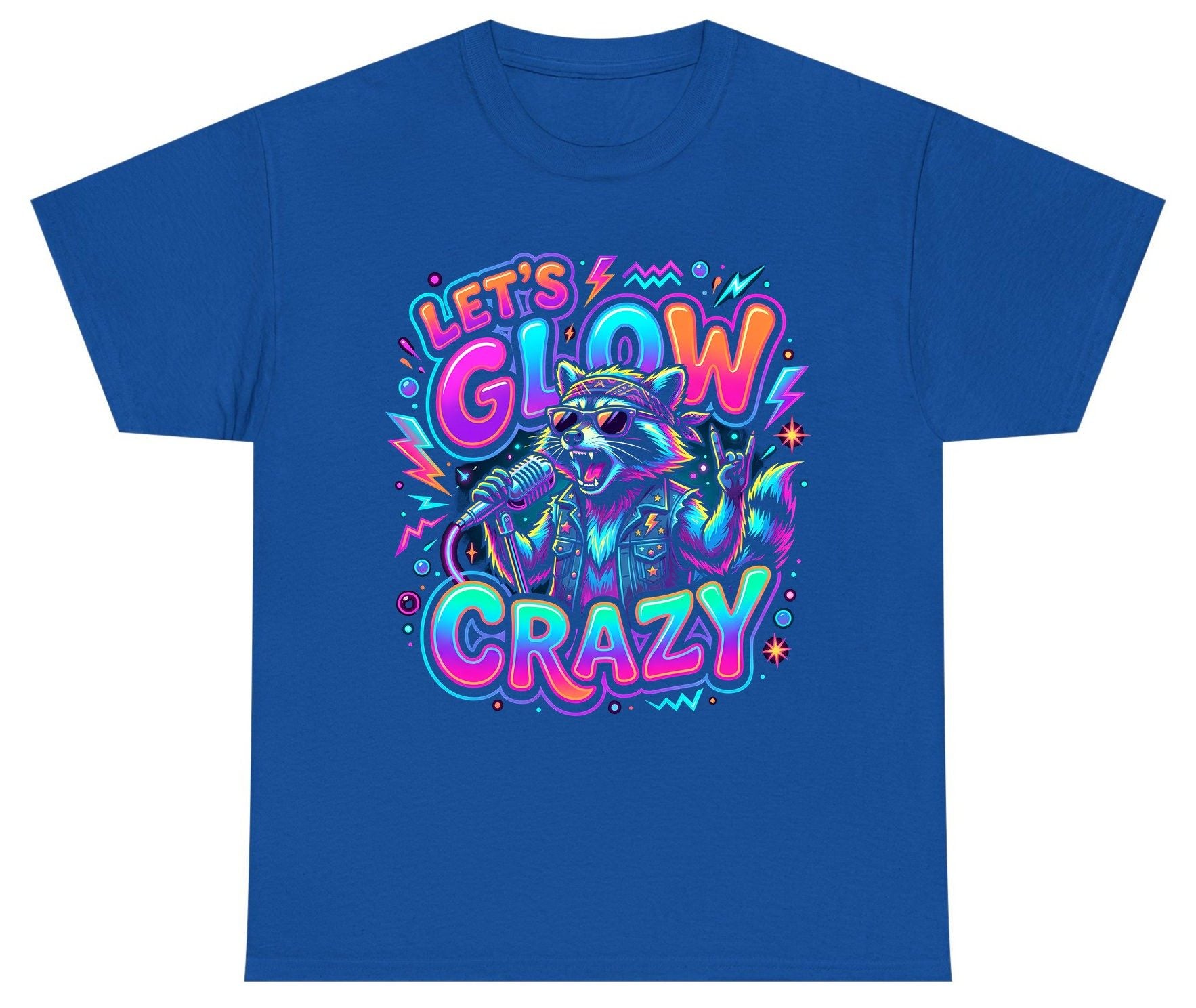 Let's Glow Crazy Funny Rockstar Raccoon Youth T-Shirt - product mockup - Royal