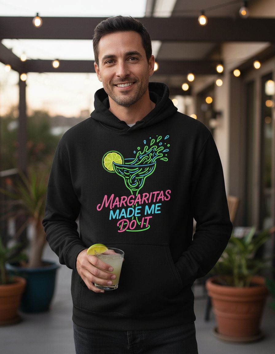 Margaritas Made Me Do It Funny Margarita Cocktail Hoodie - lifestyle model mockup - Black