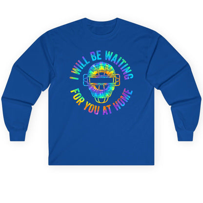 I Will Be Waiting for You at Home baseball catcher Long Sleeve Tee Royal product mockup