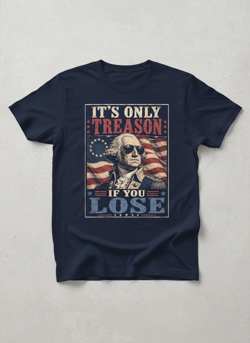 It's Only Treason If You Lose Funny Patriotic T-Shirt - product mockup - Navy