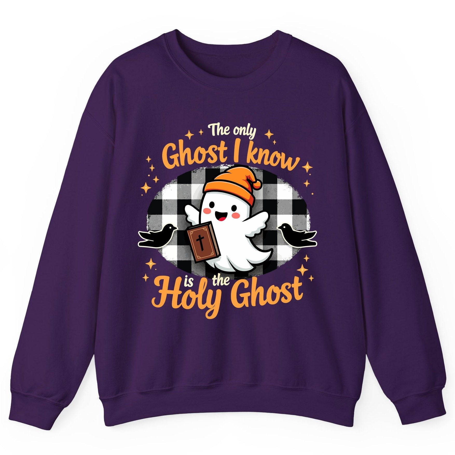 The Only Ghost I Know Is the Holy Ghost christian Halloween Sweatshirt Purple product mockup