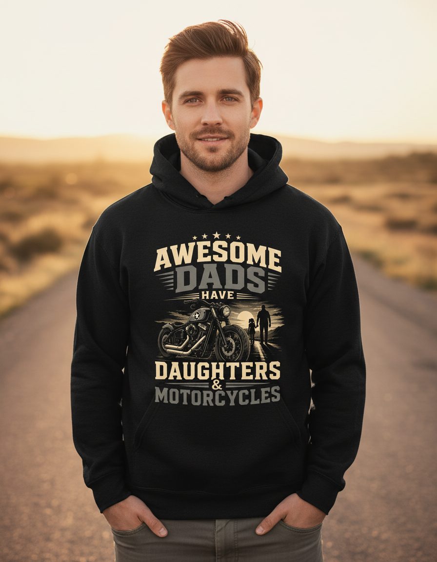 Awesome Dads Have Daughters & Motorcycles biker dad Hoodie Black lifestyle mockup
