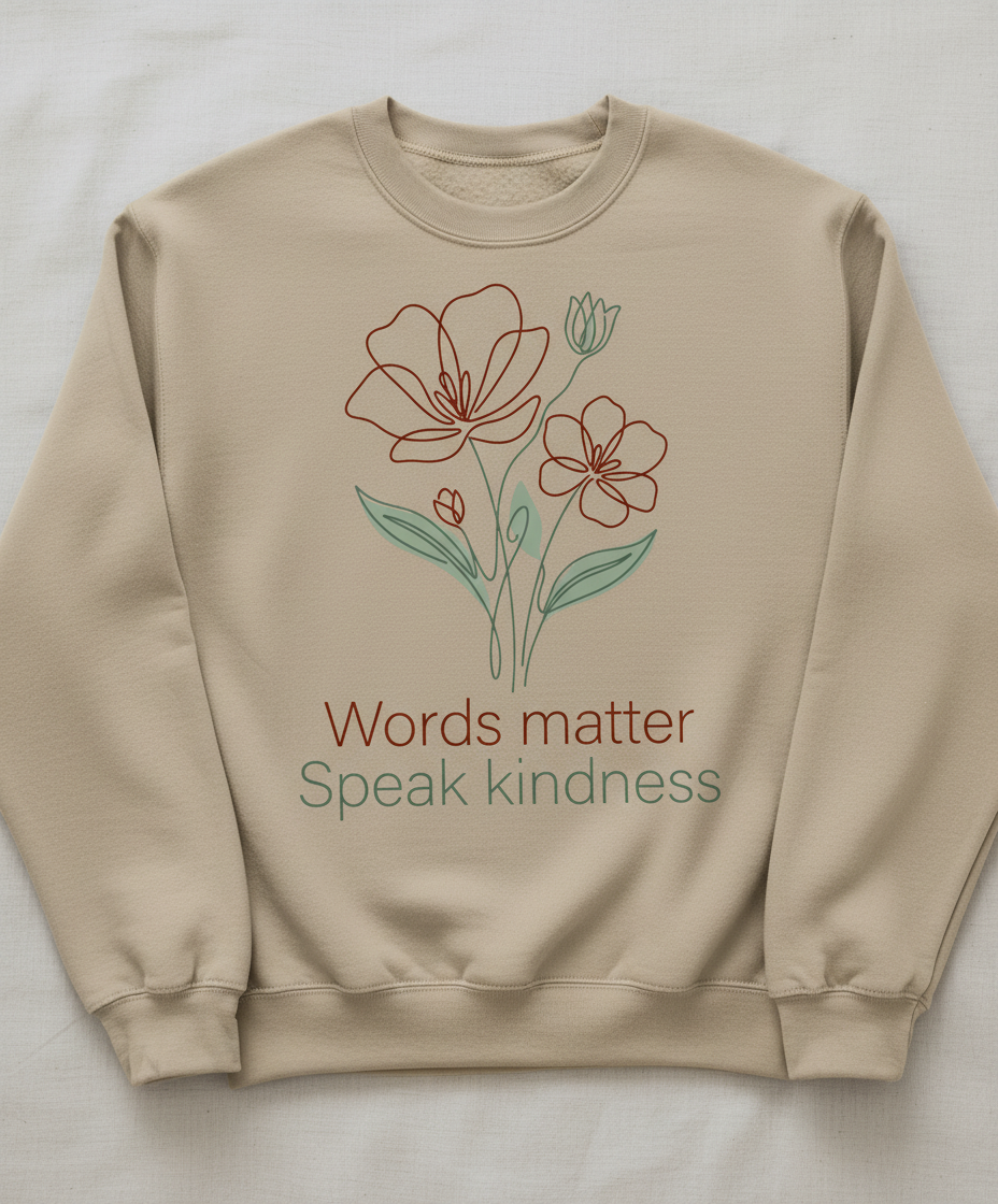 Words Matter Speak Kindness Floral Line Art Sweatshirt - Sand