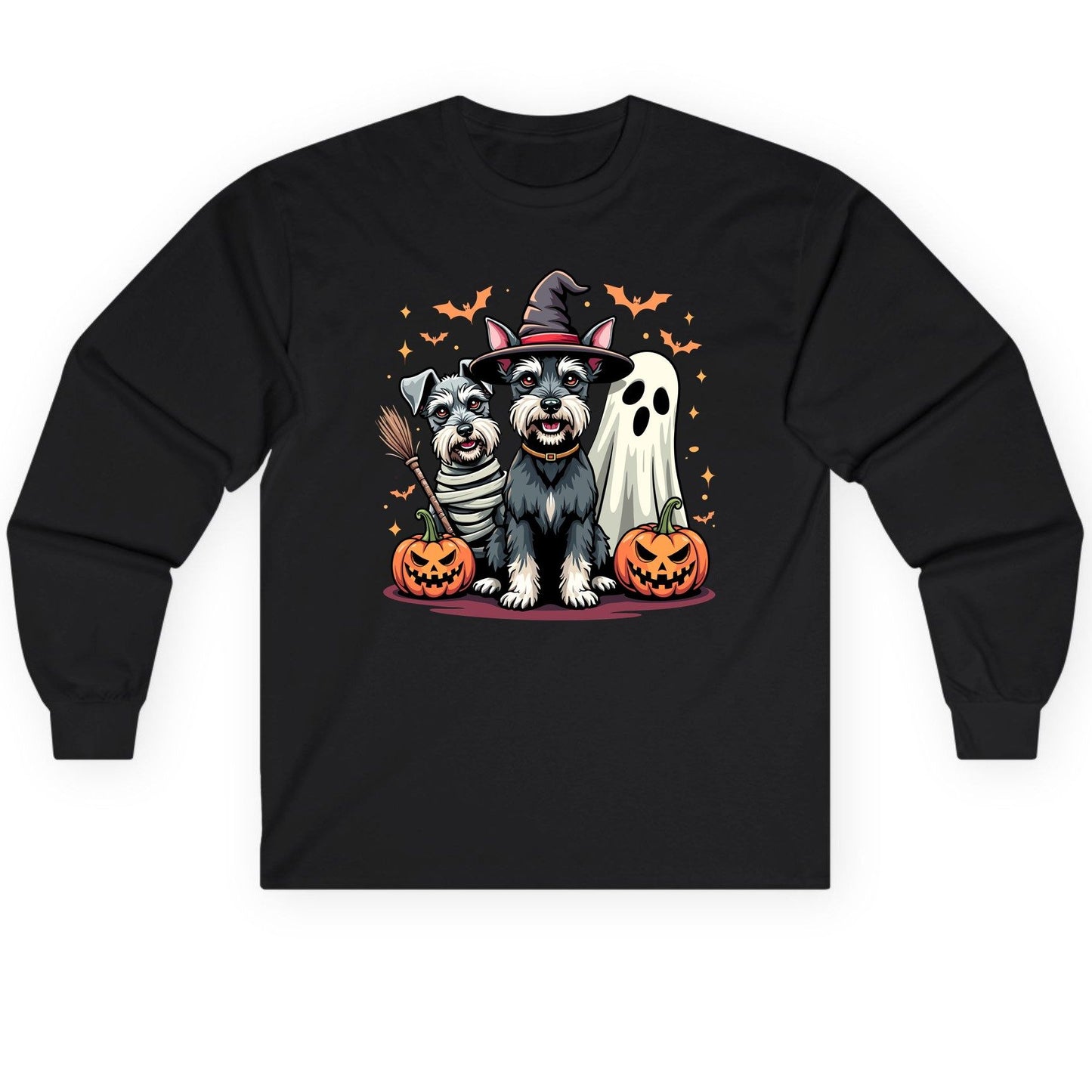 Halloween Schnauzer Dogs schnauzer dogs Long Sleeve Tee Black product mockup