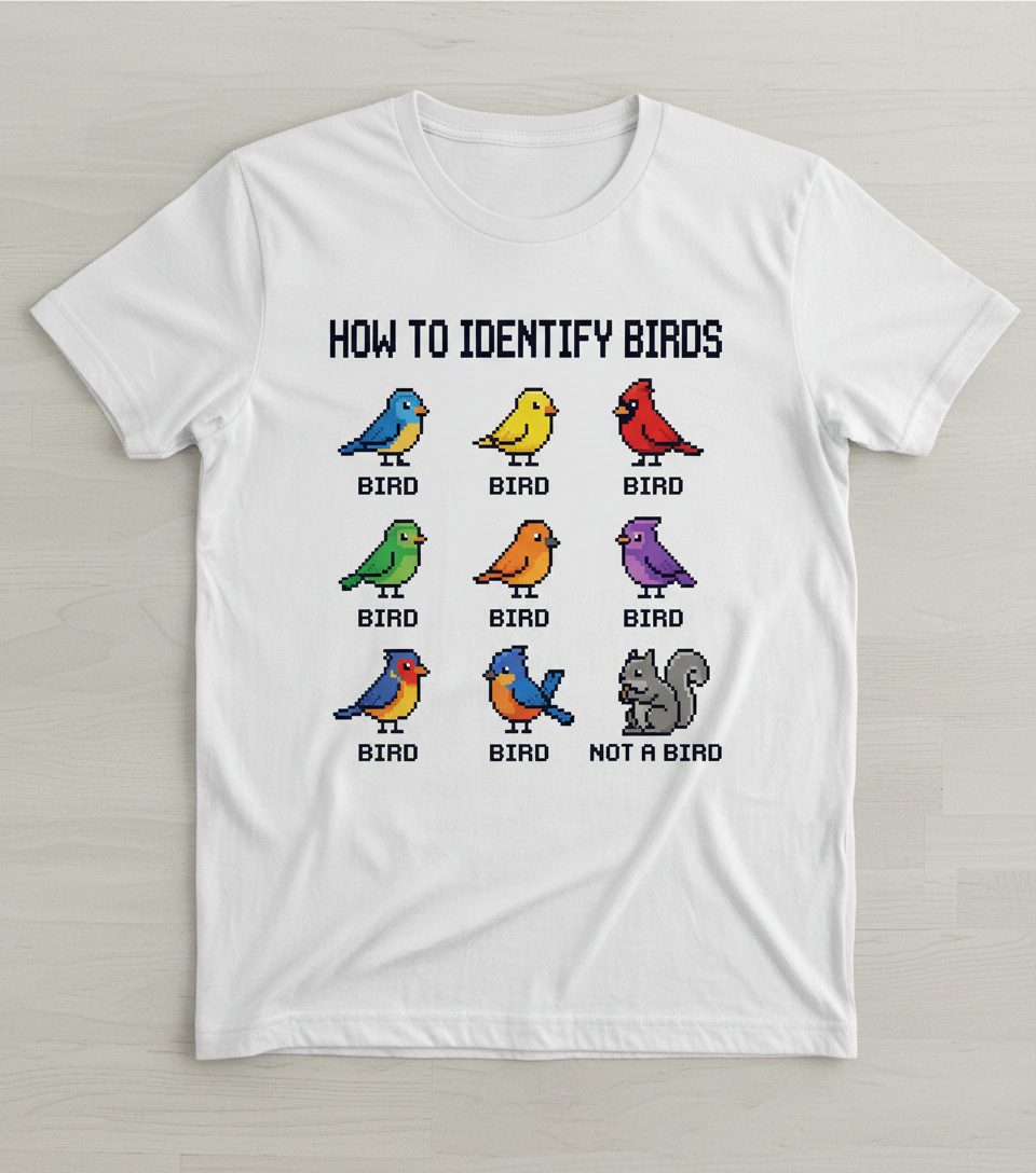 HOW TO Identify BIRDS Funny Birdwatching T-Shirt - product mockup - White