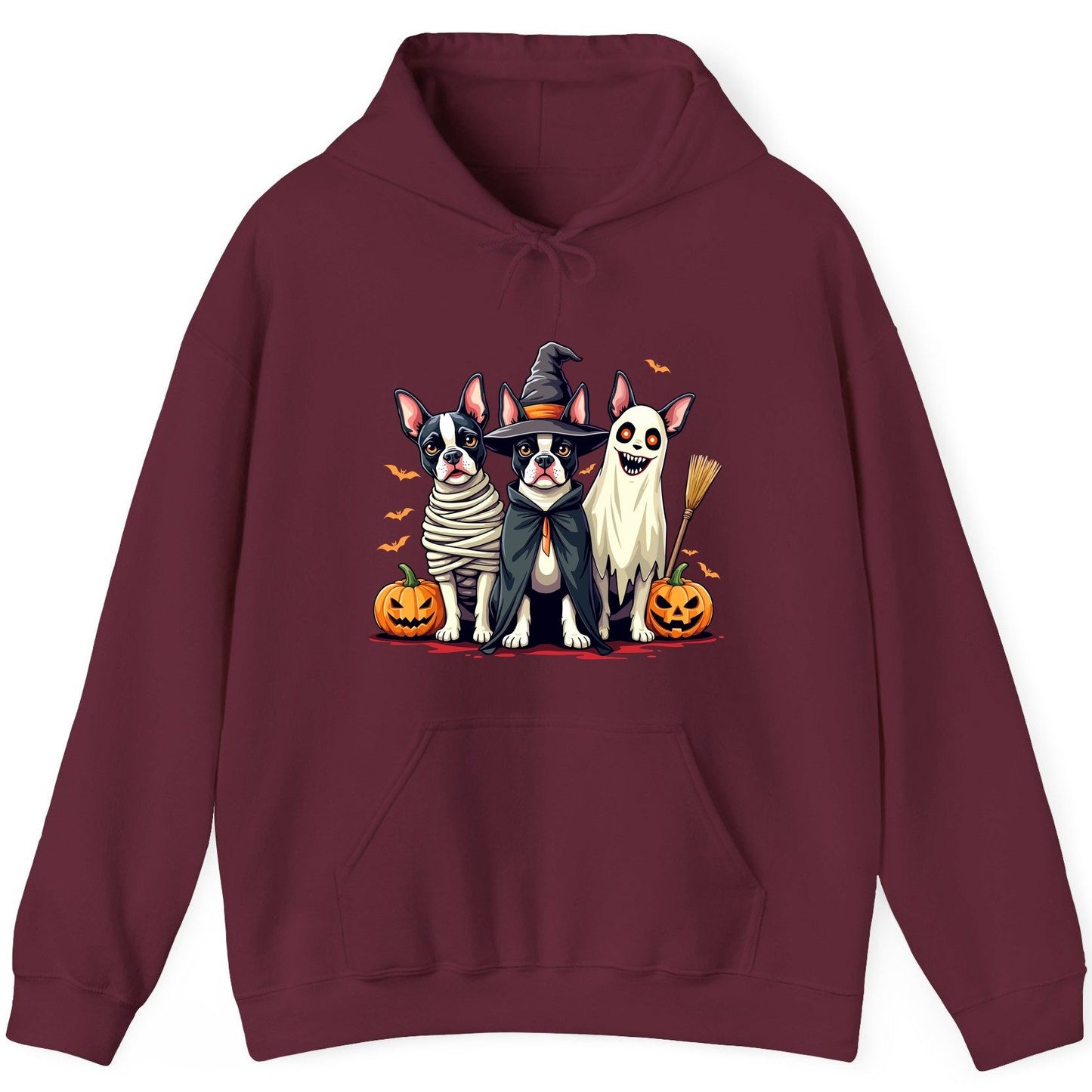 Halloween Boston Terrier Trio boston terrier Hoodie Maroon product mockup