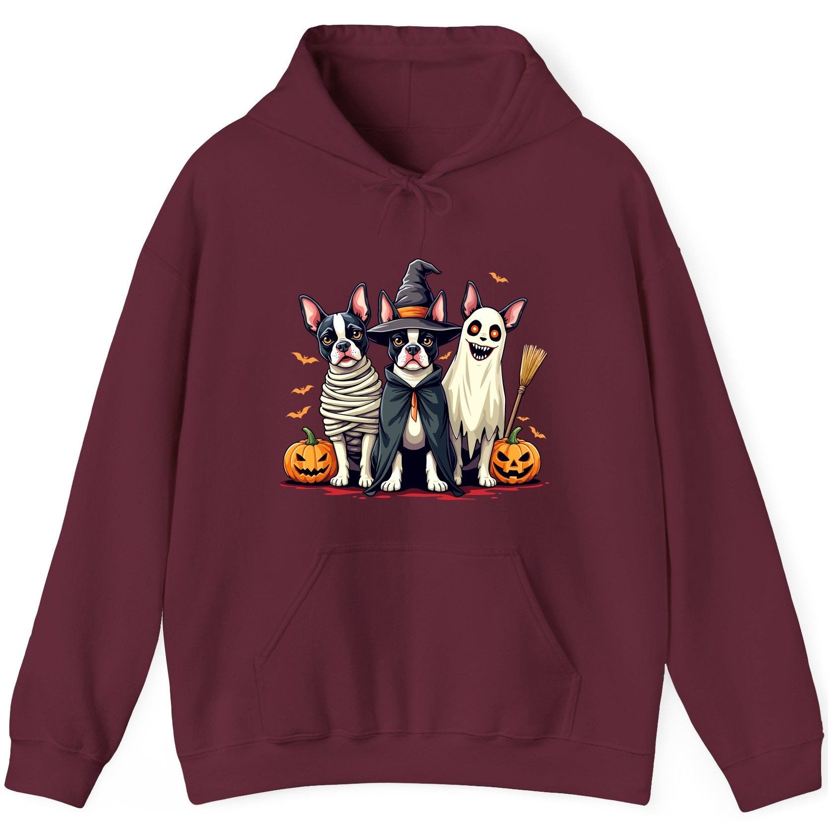 Halloween Boston Terrier Trio boston terrier Hoodie Maroon product mockup
