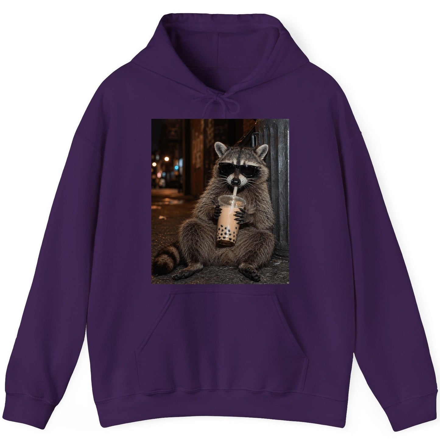 Cool Raccoon Bubble Tea Funny Lovers Hoodie - product mockup - Purple