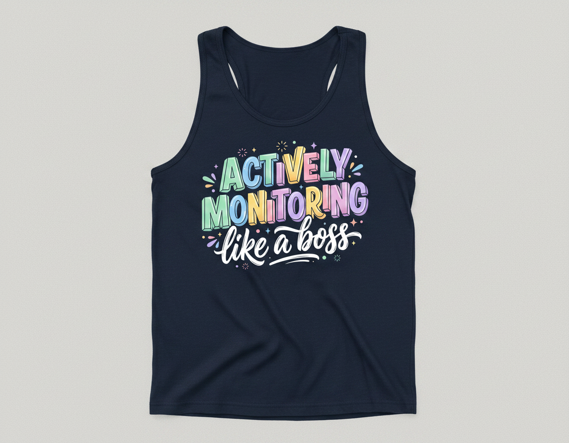 Actively Monitoring Like A Boss Funny Quote Tank Top - Navy