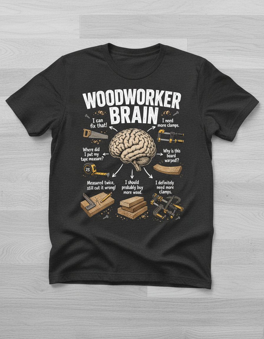 Woodworker Brain Funny Woodworking T-Shirt - product mockup - Dark Heather