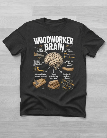 Woodworker Brain Funny Woodworking T-Shirt - product mockup - Dark Heather