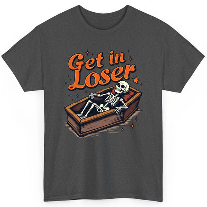 Get in Loser skeleton in coffin T-Shirt Dark Heather product mockup