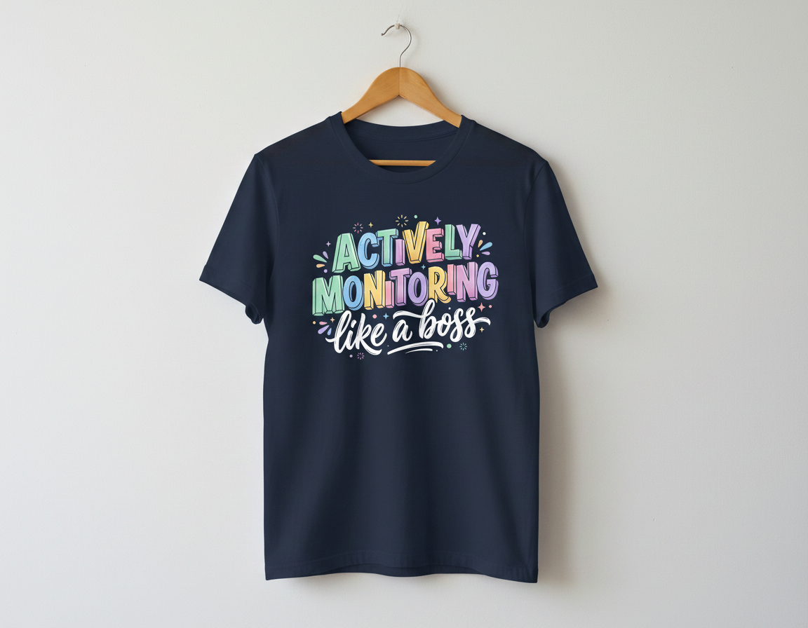 Actively Monitoring Like A Boss Funny Quote T-Shirt - Navy