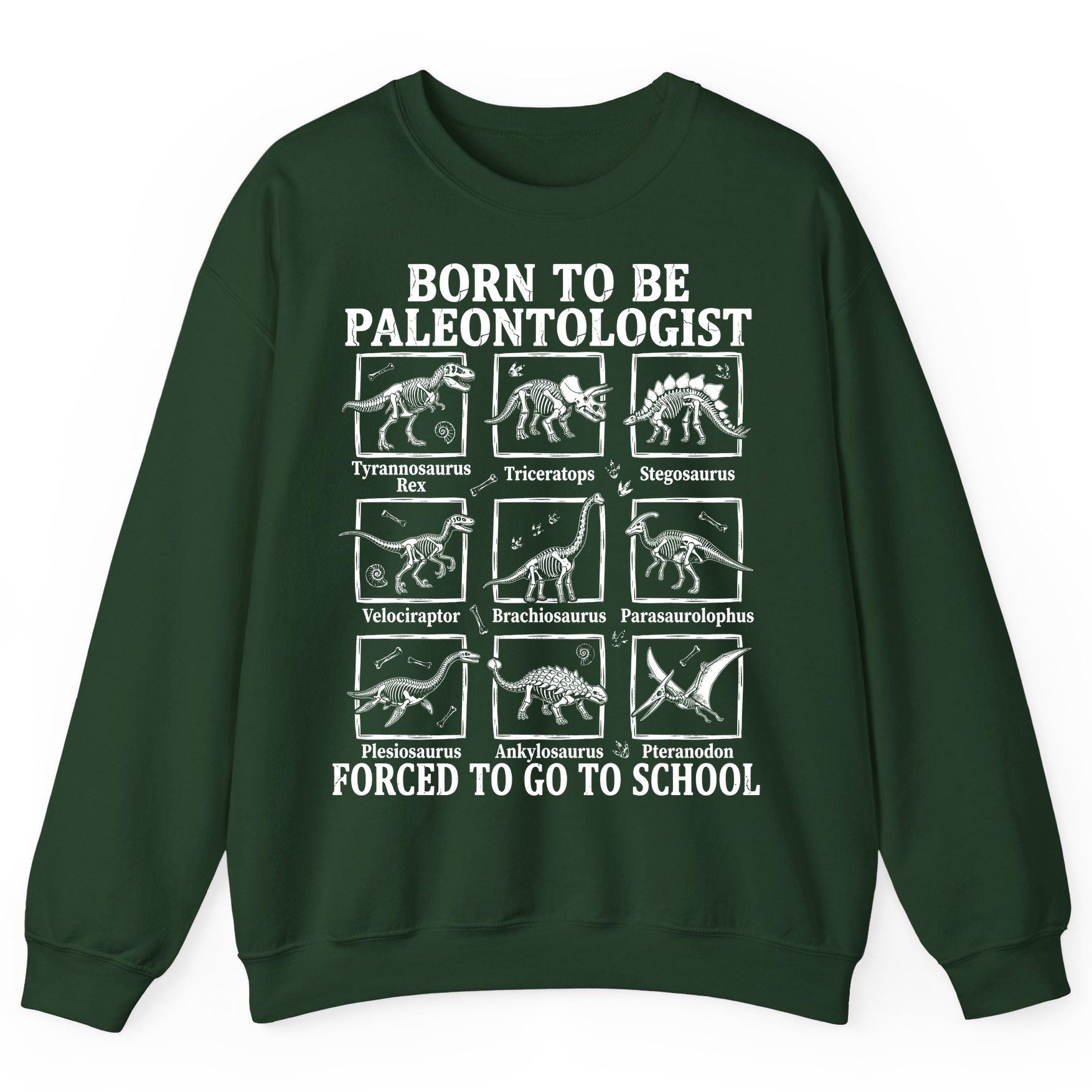 Born to Be Paleontologist Forced to Go to School dinosaurs Sweatshirt Forest Green product mockup