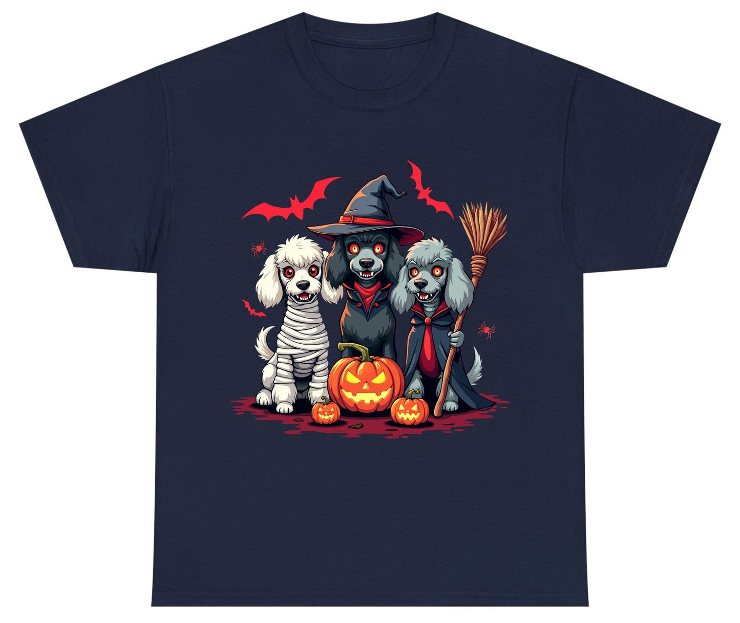 Spooky Poodle Trio Halloween dogs Youth T-Shirt Navy product mockup