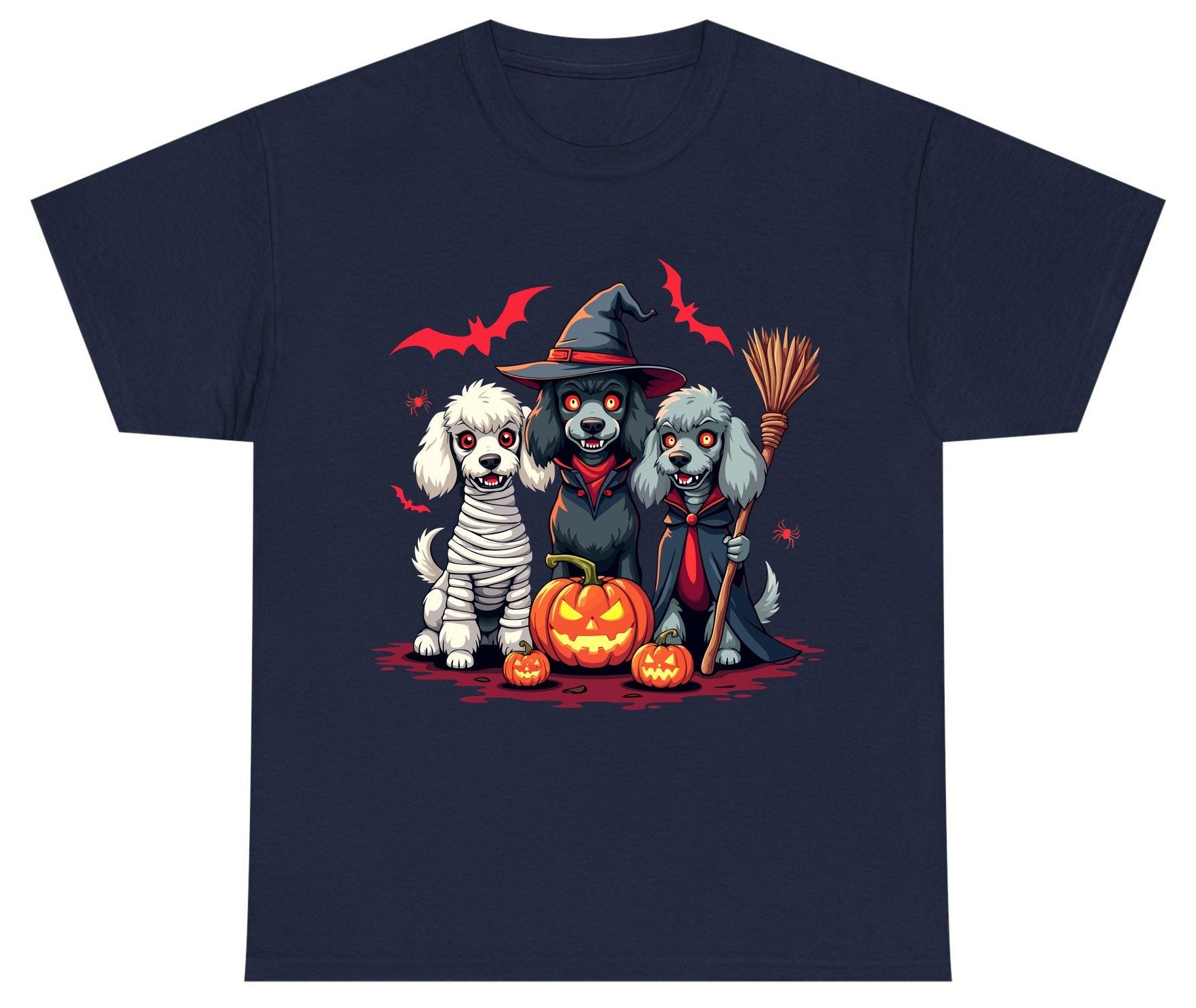 Spooky Poodle Trio Halloween dogs Youth T-Shirt Navy product mockup