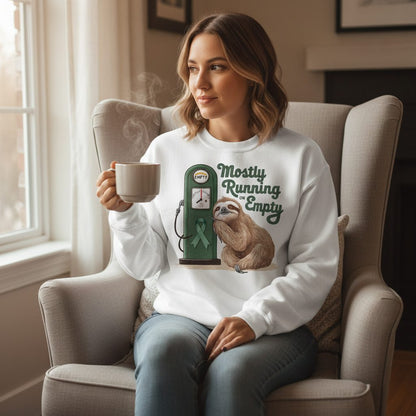Mostly Running on Empty sloth Sweatshirt White lifestyle mockup