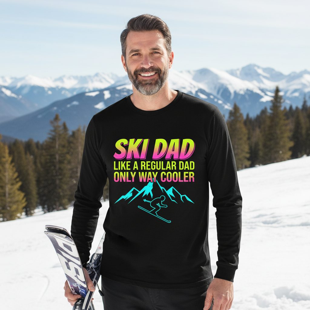 Ski Dad Like a Regular Dad Only Way Cooler skiing Long Sleeve Tee Black lifestyle mockup