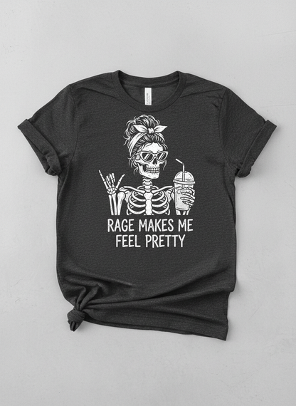 Rage Makes Me Feel Pretty Skeleton Messy Bun T-Shirt - Dark Heather