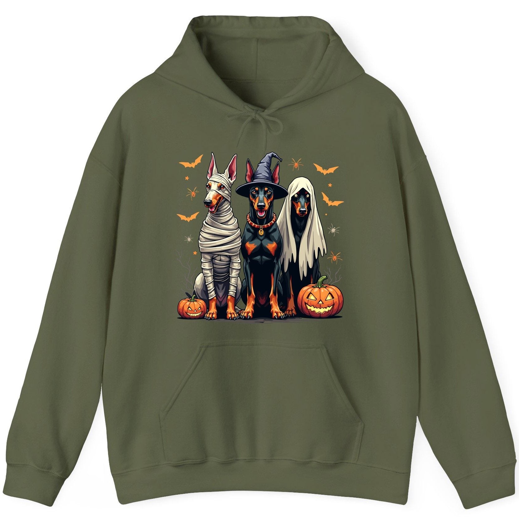 Halloween Doberman Trio doberman pinscher Hoodie Military Green product mockup