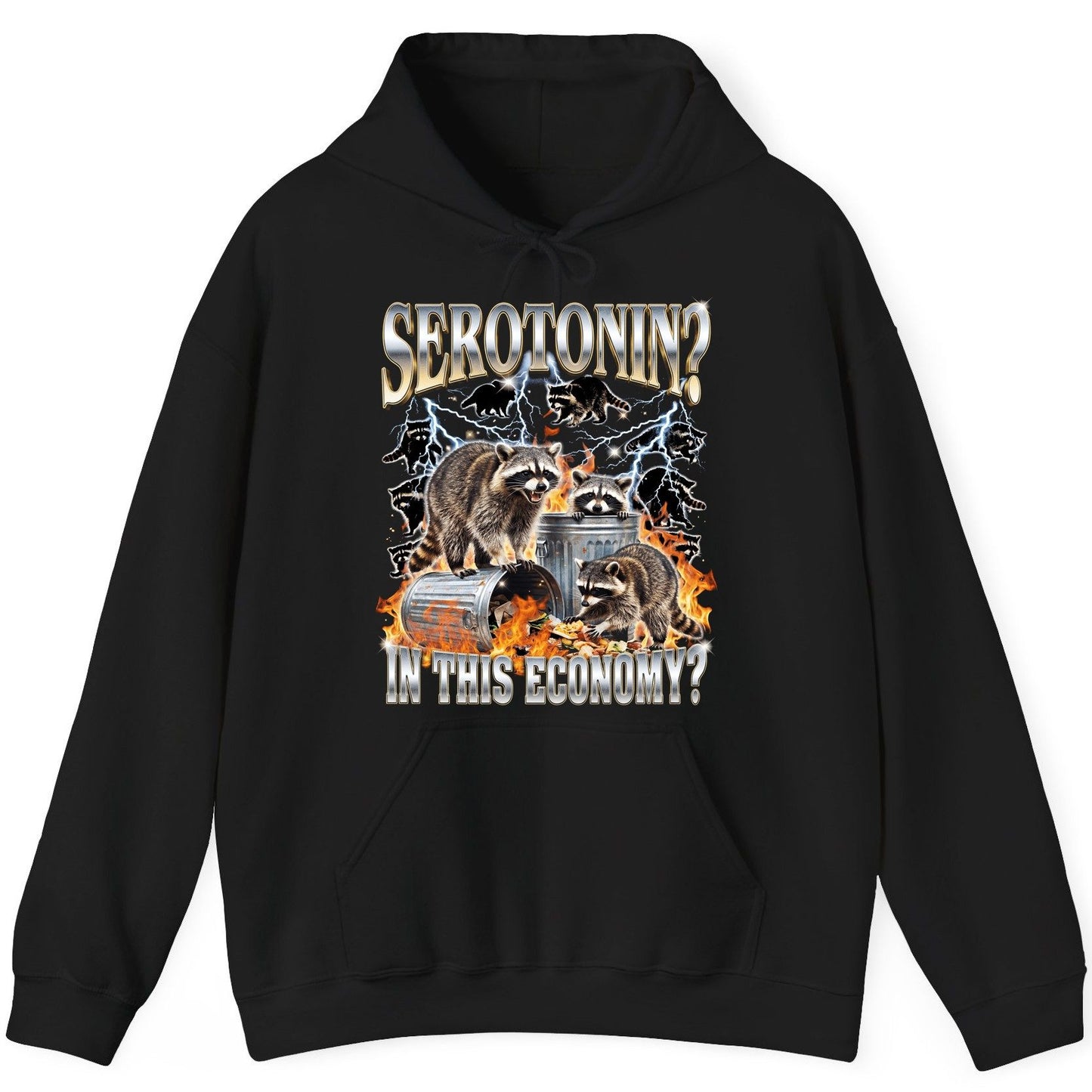 Serotonin in This Economy? raccoons Hoodie Black product mockup