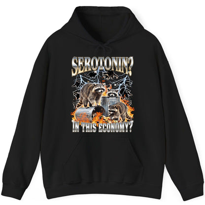 Serotonin in This Economy? raccoons Hoodie Black product mockup