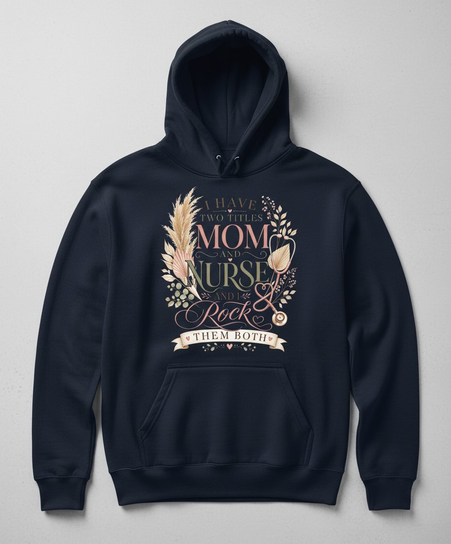 I Have Two Titles Mom and Nurse and I Rock Them Both Hoodie - product mockup - Navy