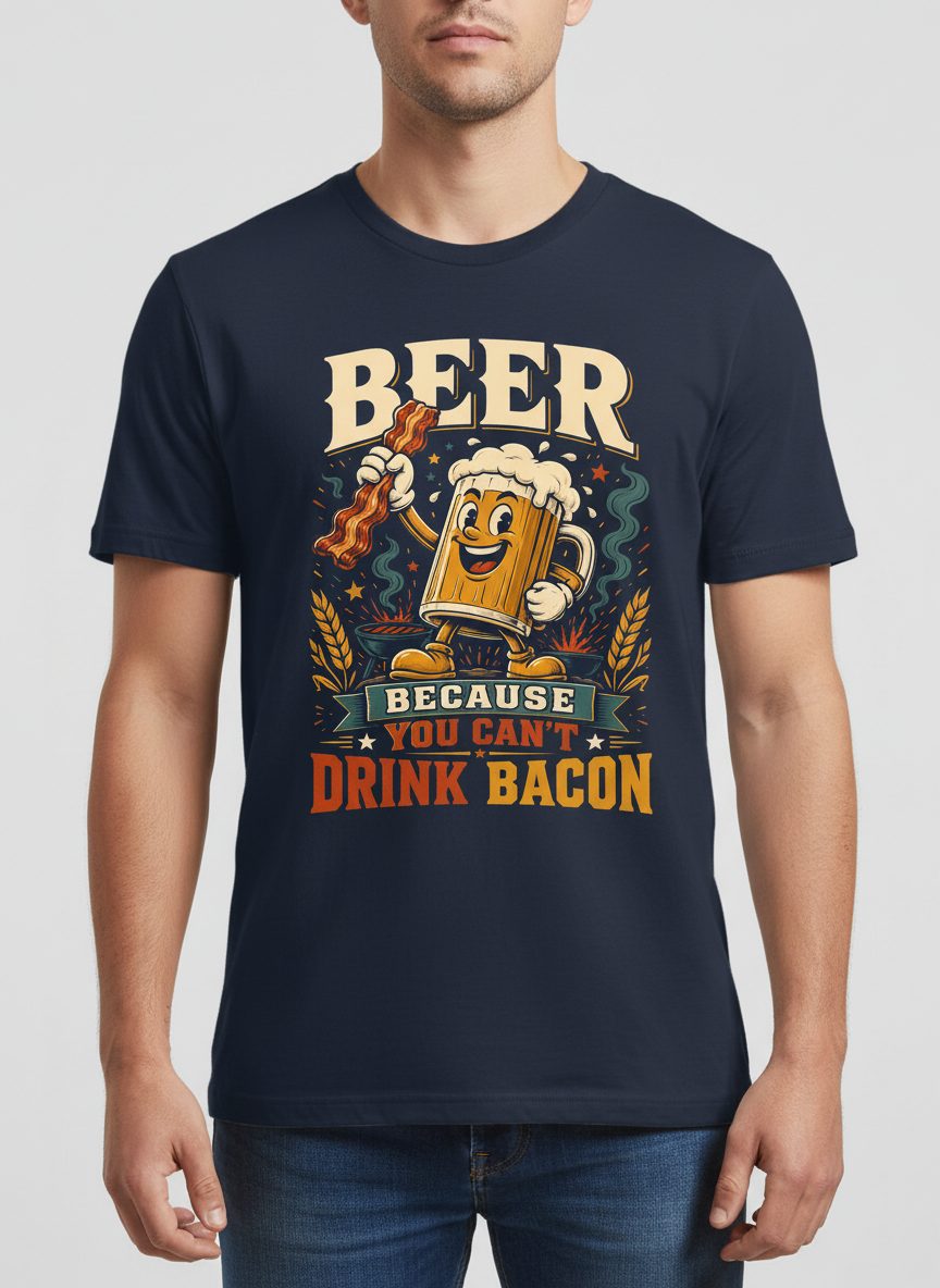 Cant Drink Bacon Beer Funny And T-Shirt - product mockup - Navy