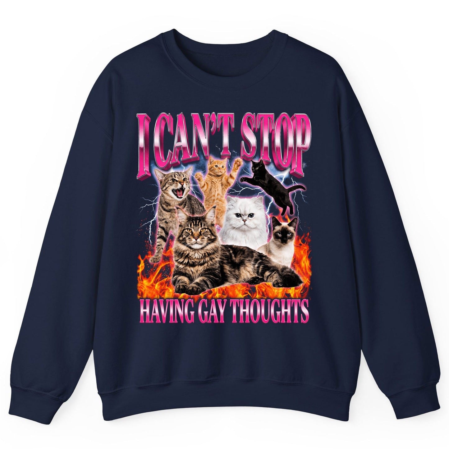I Can't Stop Having Gay Thoughts cats Sweatshirt Navy product mockup