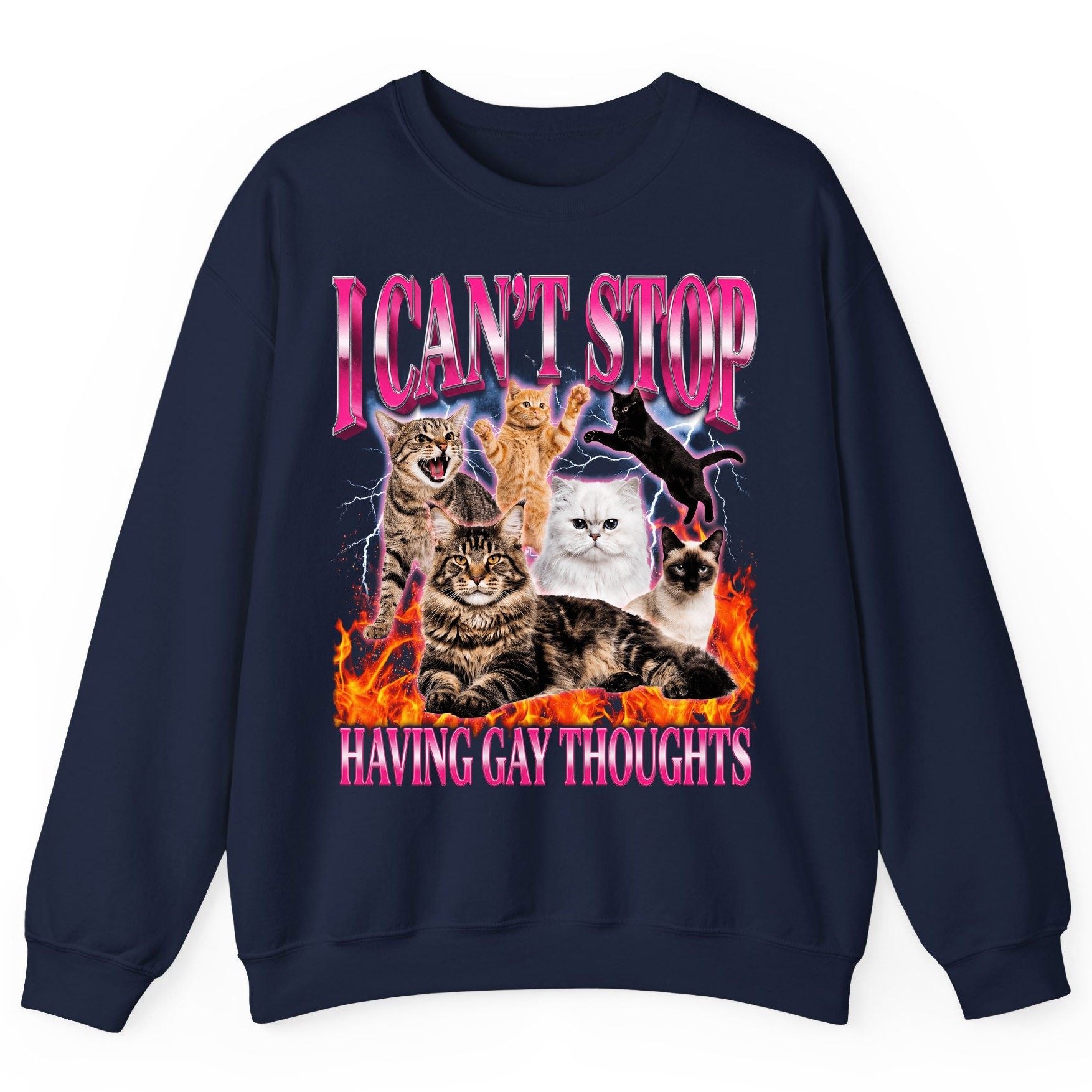 I Can't Stop Having Gay Thoughts cats Sweatshirt Navy product mockup