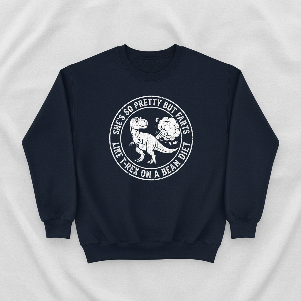 Funny Farting T-Rex On A Bean Diet Sweatshirt - Navy
