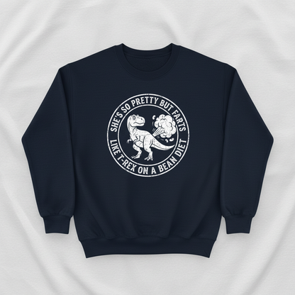 Funny Farting T-Rex On A Bean Diet Sweatshirt - Navy