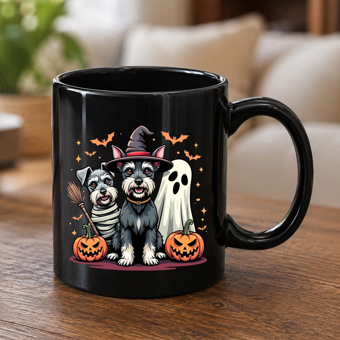 Halloween Schnauzer Dogs schnauzer dogs Black Mug Black product mockup