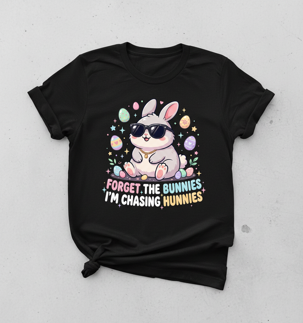Cool Easter Bunny Chasing Hunnies Funny Design T-Shirt - Black