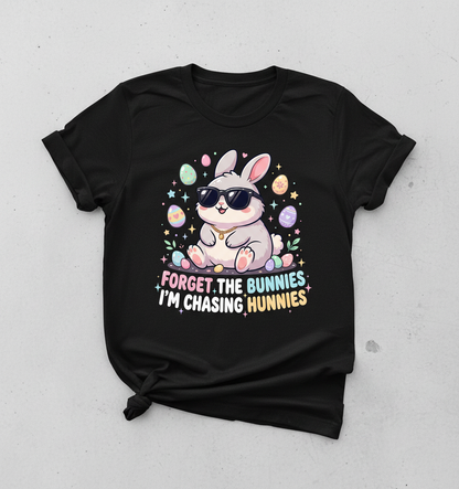 Cool Easter Bunny Chasing Hunnies Funny Design T-Shirt - Black
