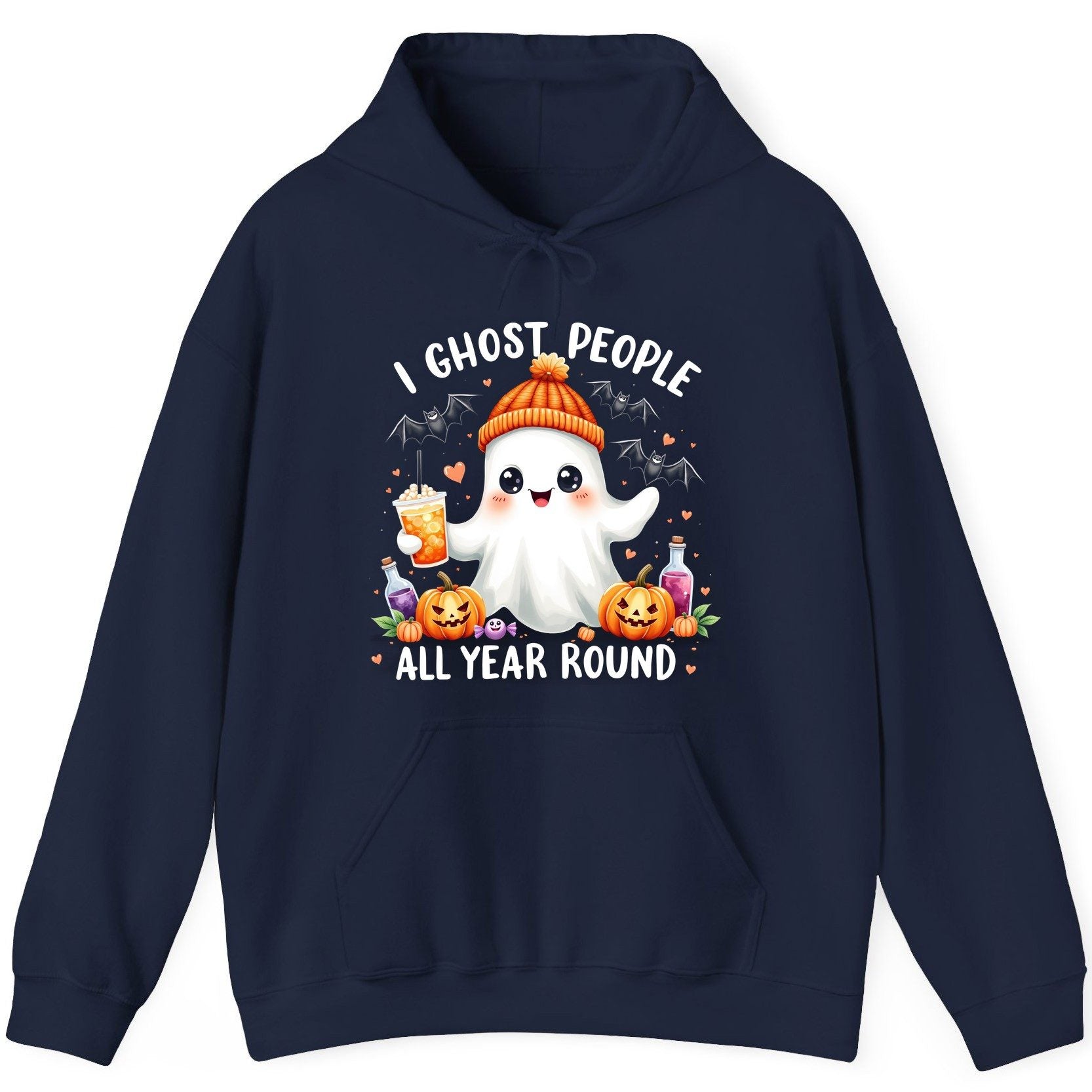 I Ghost People All Year Round cute ghost Hoodie Navy product mockup