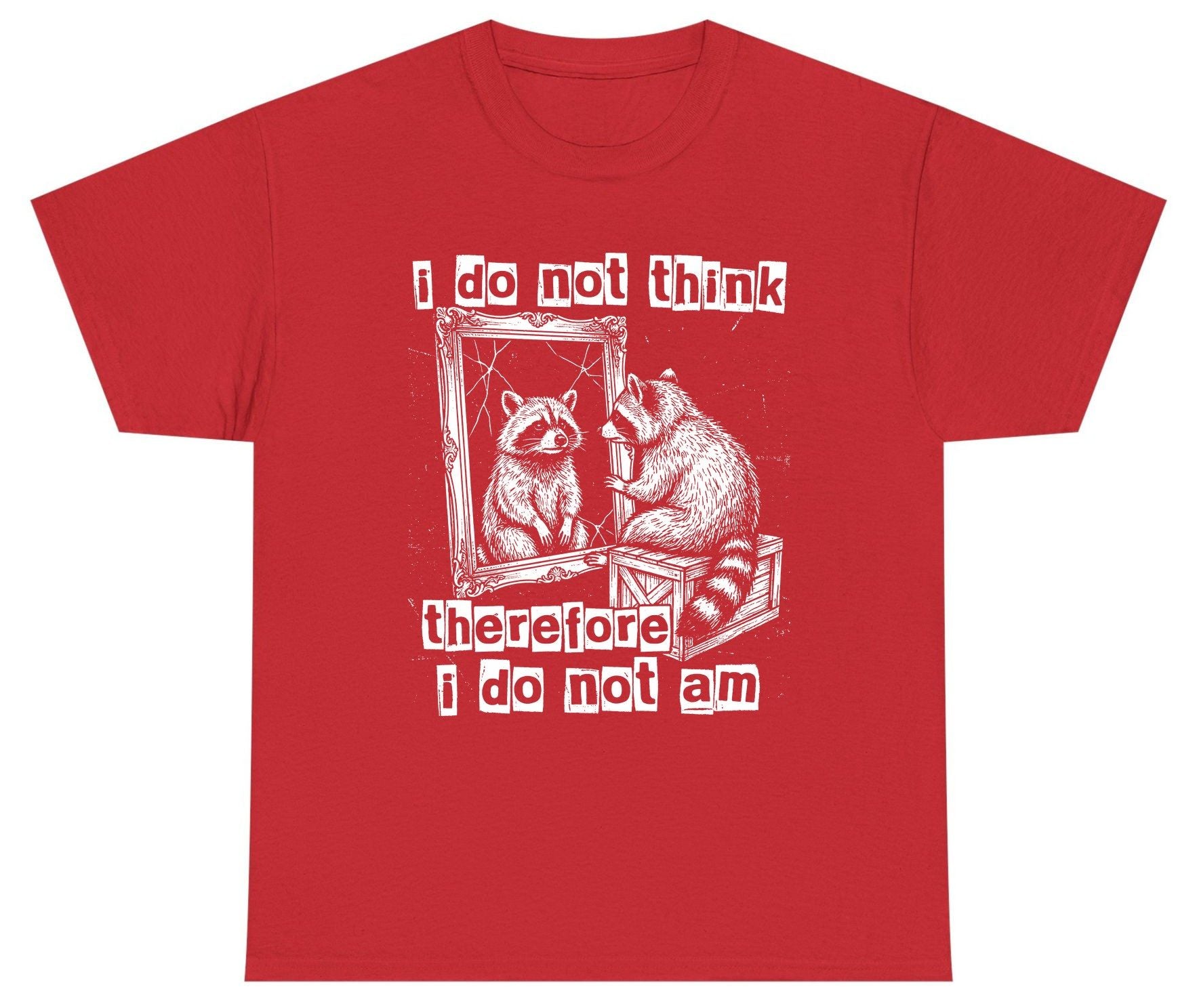 I Do Not Think Therefore I Do Not Am raccoon Youth T-Shirt Red product mockup